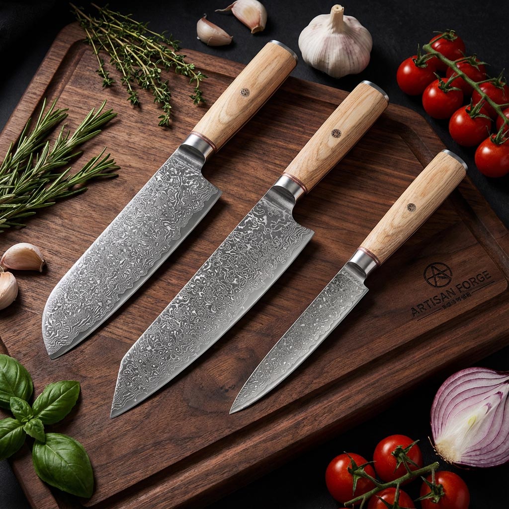 White& silvery damaskova sada nozu